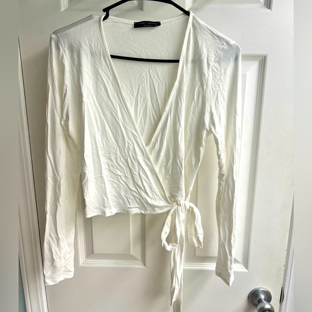 White Crop Wrap Top